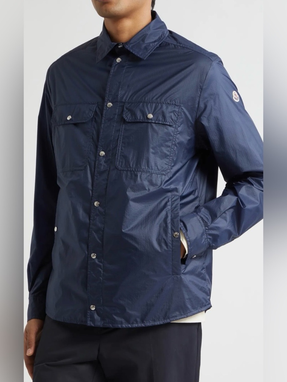 Moncler Navy Lightweight Snap-Front Shirt Jacket